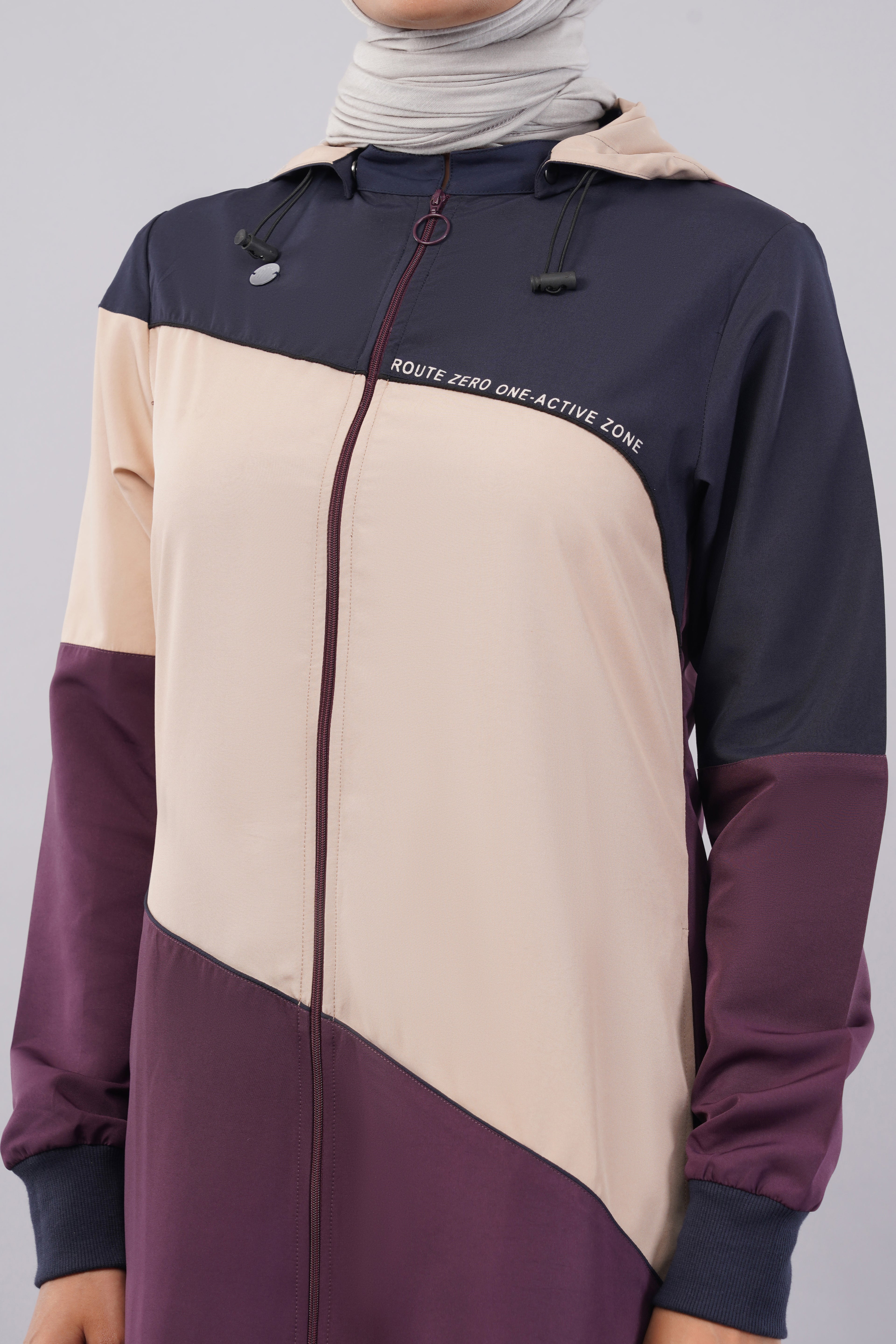 Burgundy Contrast Full Front Open Hooded Jilbab